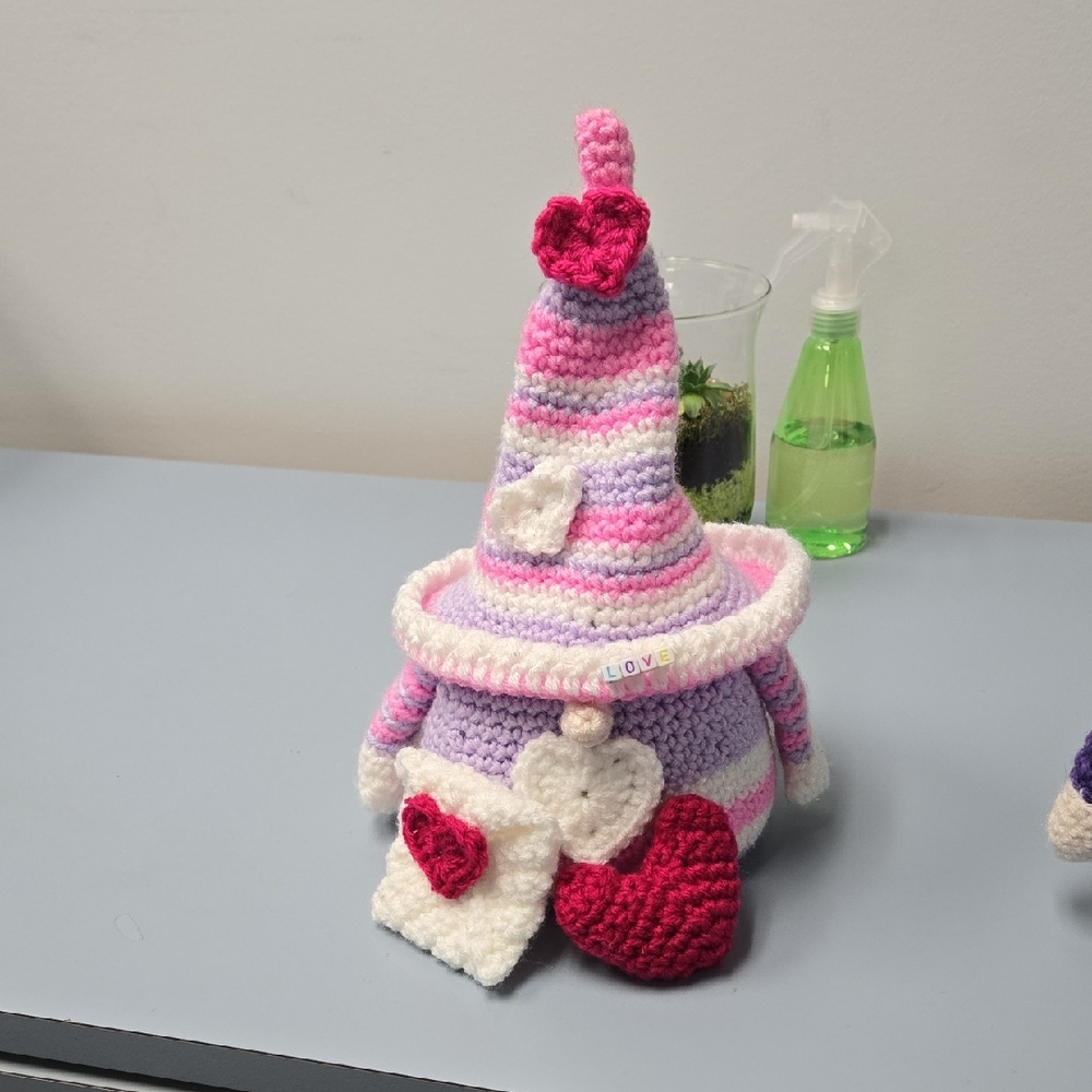 Handcrafted Pink and White Holiday Gnome